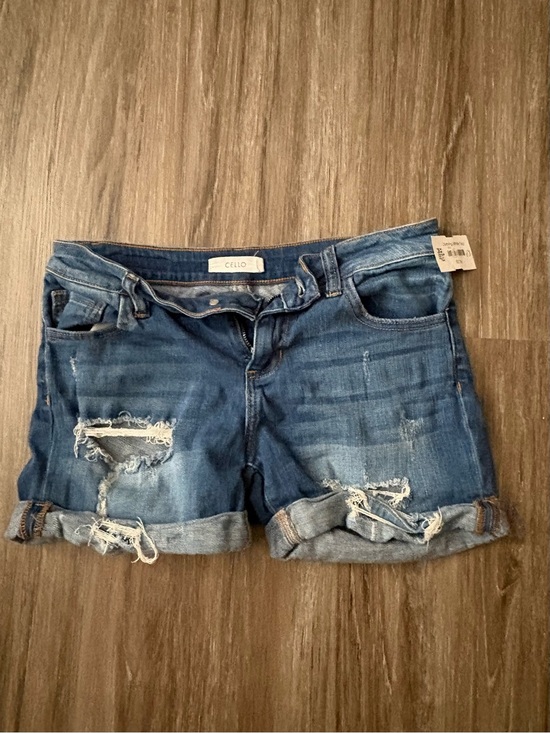 Cello Pants - CELLO Distressed Roll-Cuff Jean Shorts - Blue